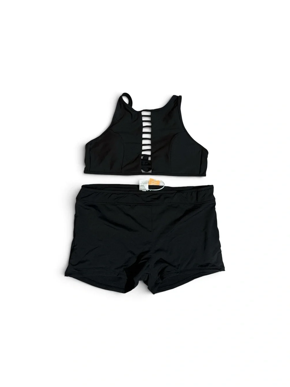 Kona Sol Black Ladder-Back Crop Bikini Top with Swim Shorts